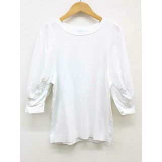 【夏物 新入荷】‡ESTNATION/エストネーション‡2021年製/パワーショルダーカットソー/Tシャツ/五分袖 ホワイト/白 レディース F【中古】 夏春  415042