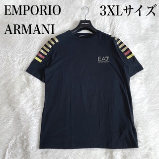 エンポリオアルマーニイーエーセブン(EMPORIO ARMANI EA7)の美品 大きいサイズ 3XL エンポリオアルマーニ ストライプ 金ロゴ Tシャツ(Tシャツ/カットソー(半袖/袖なし))