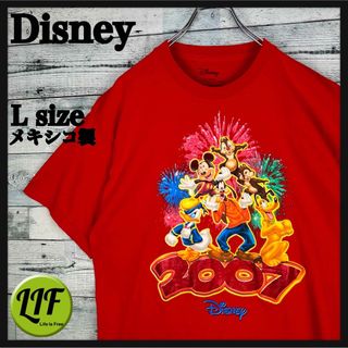 Disney - ディズニー メキシコ製 キャラクター集結 半袖 Tシャツ レッド L