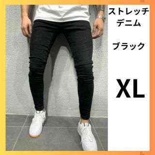 XL ブラック メンズ　デニム　黒 スキニー　ストレッチ　パンツ　ジーパン(デニム/ジーンズ)