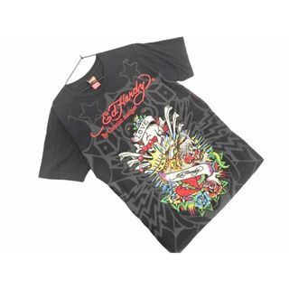 Ed Hardy - Ed Hardy エドハーディー プリント スパンコール Tシャツ sizeL/黒 ■◆ メンズ