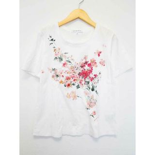 HANAE MORI - △HANAE MORI/ハナエモリ△プリントTシャツ/カットソー/半袖/クルーネック　ホワイト/白×ピンク　レディース　38　【中古】　夏 124032