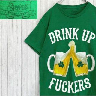 SPENCERS Tシャツ　ビッグプリント　グリーン　ビール　半袖　S(Tシャツ/カットソー(半袖/袖なし))