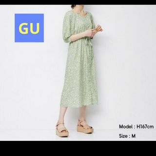 ジーユー(GU)のGU　フラワープリントワイドネックワンピース(7分袖)(ロングワンピース/マキシワンピース)