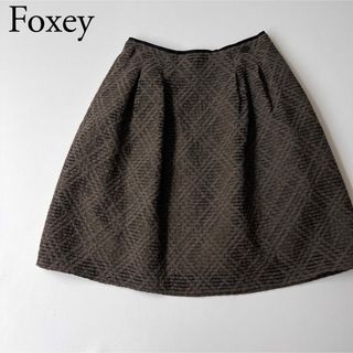 フォクシー(FOXEY)の美品　Foxey フォクシー　フレアスカート　パヴェ　チェック　格子柄(ひざ丈スカート)