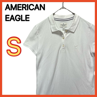 アメリカンイーグル(American Eagle)のアメリカンイーグル 半袖 ポロシャツ レディース Sサイズ 刺繍ロゴ ホワイト(ポロシャツ)