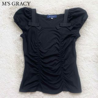 M'S GRACY - 美品　エムズグレイシー　パフスリーブカットソー　リボン　ギャザー　Tシャツ　半袖