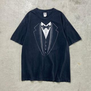 00年代 タキシード柄 だまし絵プリントTシャツ メンズL(Tシャツ/カットソー(半袖/袖なし))