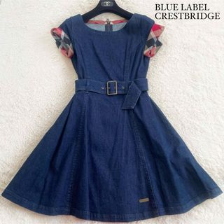 ブルーレーベルクレストブリッジ(BLUE LABEL CRESTBRIDGE)の美品　ブルーレーベルクレストブリッジ　ベルト付きデニムワンピース　チェック(ひざ丈ワンピース)