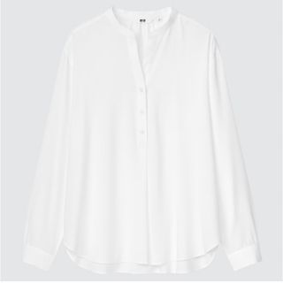 ユニクロ(UNIQLO)のユニクロ   レーヨンリラックスブラウス（長袖）　ホワイト(シャツ/ブラウス(長袖/七分))