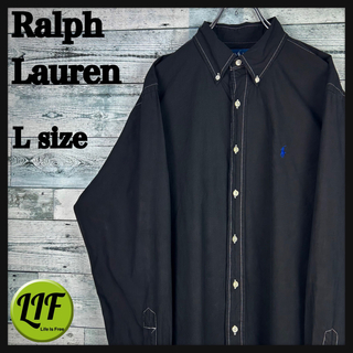 ラルフローレン(Ralph Lauren)のラルフローレン 刺繍ロゴ 長袖 BDシャツ 美品 ブラック L(シャツ)