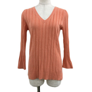 自由区 - 自由区 セーター ニット Vネック リブ 七分袖 40 オレンジ ピンク