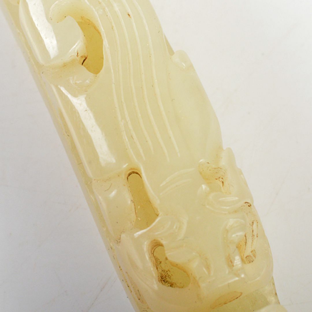中国 玉石彫刻 神獣刻 帯鉤 筆架 置物 C 7341E （中国 玉石彫刻