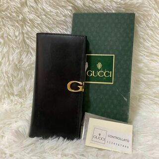 グッチ(Gucci)のGUCCI 長財布 ブラック レザー Gロゴクリップ　二つ折り　箱あり(財布)