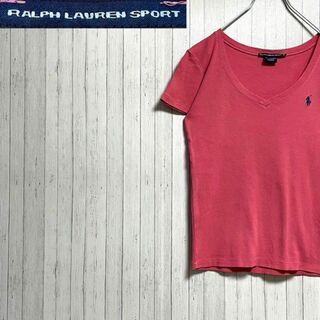 ラルフローレン スポーツ　Tシャツ　刺繍ロゴ　ピンク　古着女子　M(Tシャツ(半袖/袖なし))