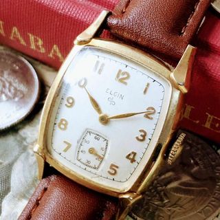 エルジン(ELGIN)の#3075【シックでお洒落】メンズ 腕時計 エルジン 動作品 手巻 新品ベルト(腕時計(アナログ))