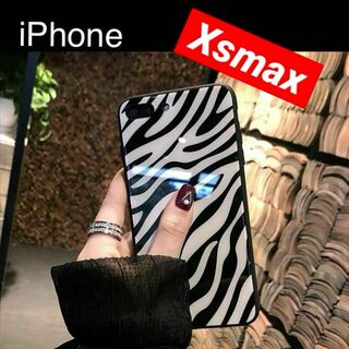 iPhoneXsMaxケース 強化ガラス ソフトケース ゼブラ　アニマル柄(iPhoneケース)