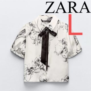 ZARA ⭐︎リボンディテールフラワープリントシャツ　フラワープリント　ブラウス