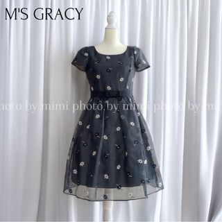 エムズグレイシー(M'S GRACY)のM'S GRACY*お花刺繍フレアワンピース(ひざ丈ワンピース)