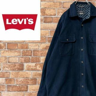 Levi's - リーバイス　コットンシャツ　長袖　ネイビー　肉厚　ダブルポケット　M