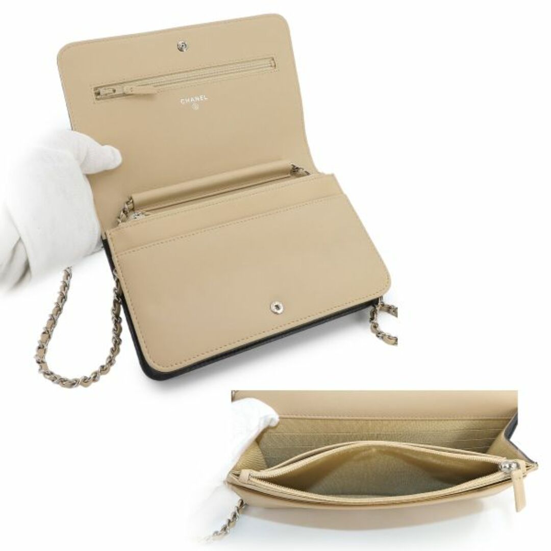 新品同様 シャネル CHANEL ココマーク チェーン ウォレット 二つ折り 長財布 レザー ブラック ベージュ VLP 90233754 新品同様 シャネル CHANEL ココマーク チェーン ウォレット 二つ折り 長財布 レザー ブラック ベージュ VLP 90233754