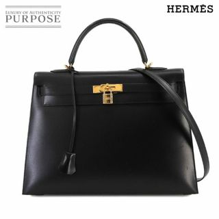 エルメス(Hermes)の新品同様 エルメス HERMES ケリー 35 2way ハンド ショルダー バッグ ボックスカーフ ブラック □F刻印 ゴールド 金具 外縫い VLP 90233776(ハンドバッグ)