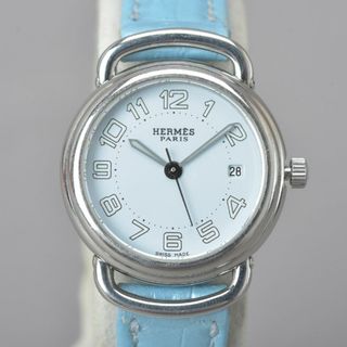 エルメス(Hermes)の美品◇HERMES エルメス プルマン 腕時計 シルバー レザー ライトブルー(腕時計)