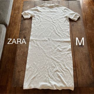 ZARA カットソーワンピース 半袖 白 M(ロングワンピース/マキシワンピース)