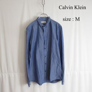 Calvin Klein コットン リネン レギュラーカラー シャツ 長袖 M