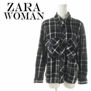 ザラ(ZARA)のザラウーマン 長袖シャツ チェック ロールアップ S 黒 230131AO12A(シャツ/ブラウス(長袖/七分))