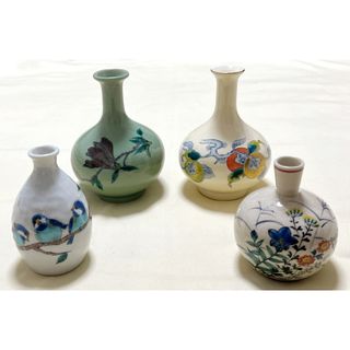 九谷焼　陶宝作＆泉八作＆光星作＆青郊　花鳥絵　花瓶　一輪挿し　花入　花器4個