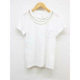 サカイ(sacai)の【夏物 新入荷】‡Sacai/サカイ‡リネン混ビジューパール装飾カットソー/Tシャツ/無地/半袖 ホワイト/白 レディース 1【中古】 夏 915042(Tシャツ(半袖/袖なし))