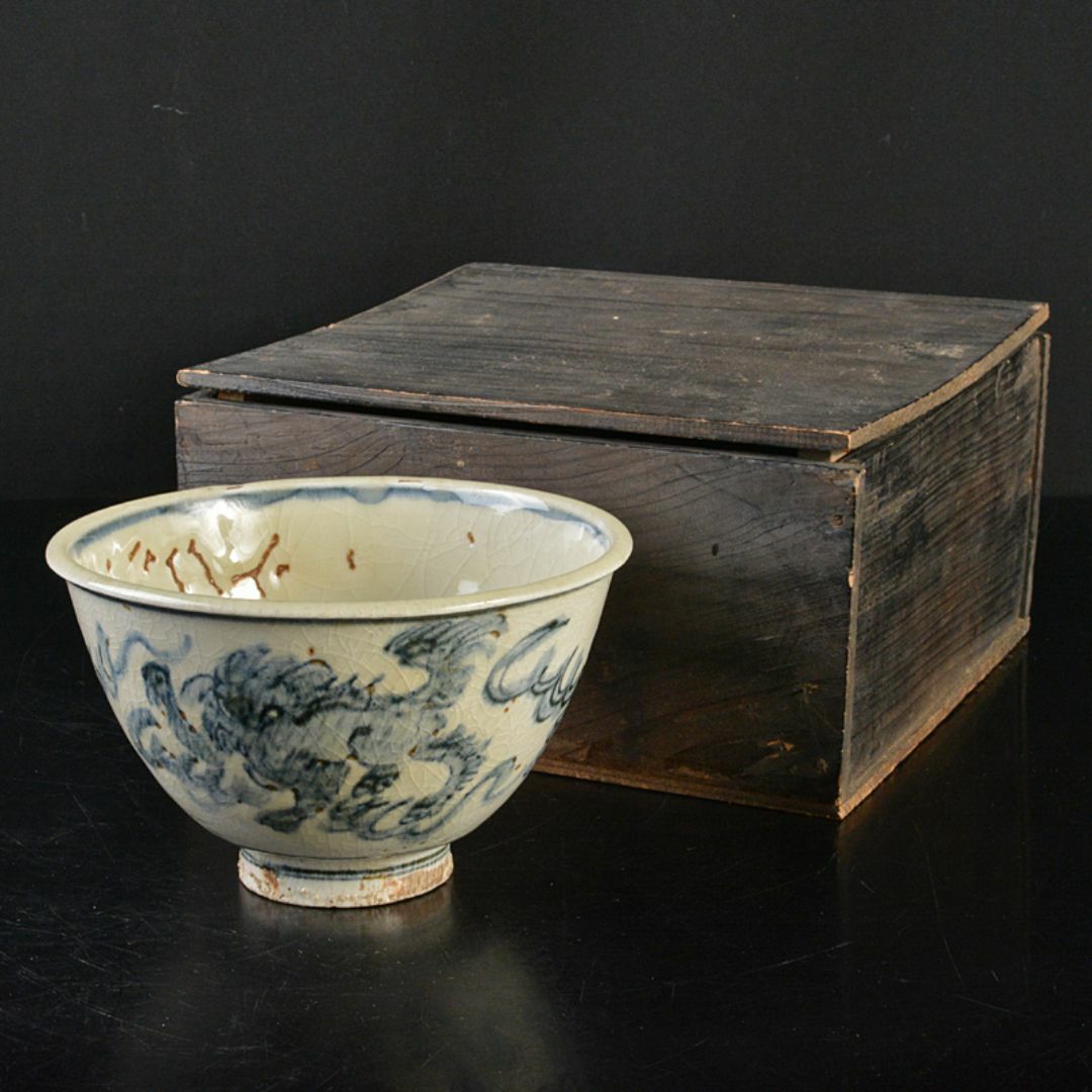 九谷焼　古九谷　染付　神獣文　鉢　時代箱付　V　R7217