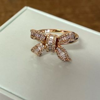 ♡本日限定お値下♡ K18PG ダイヤ リボン リング 0.5ct 12号 美品(リング(指輪))