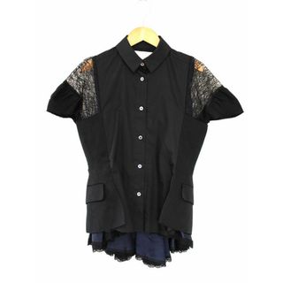 【夏物 新入荷】●Sacai/サカイ●ドッキングレイヤードブラウス/シャツ/半袖/ ブラック/黒 レディース 2 【中古】夏 125042