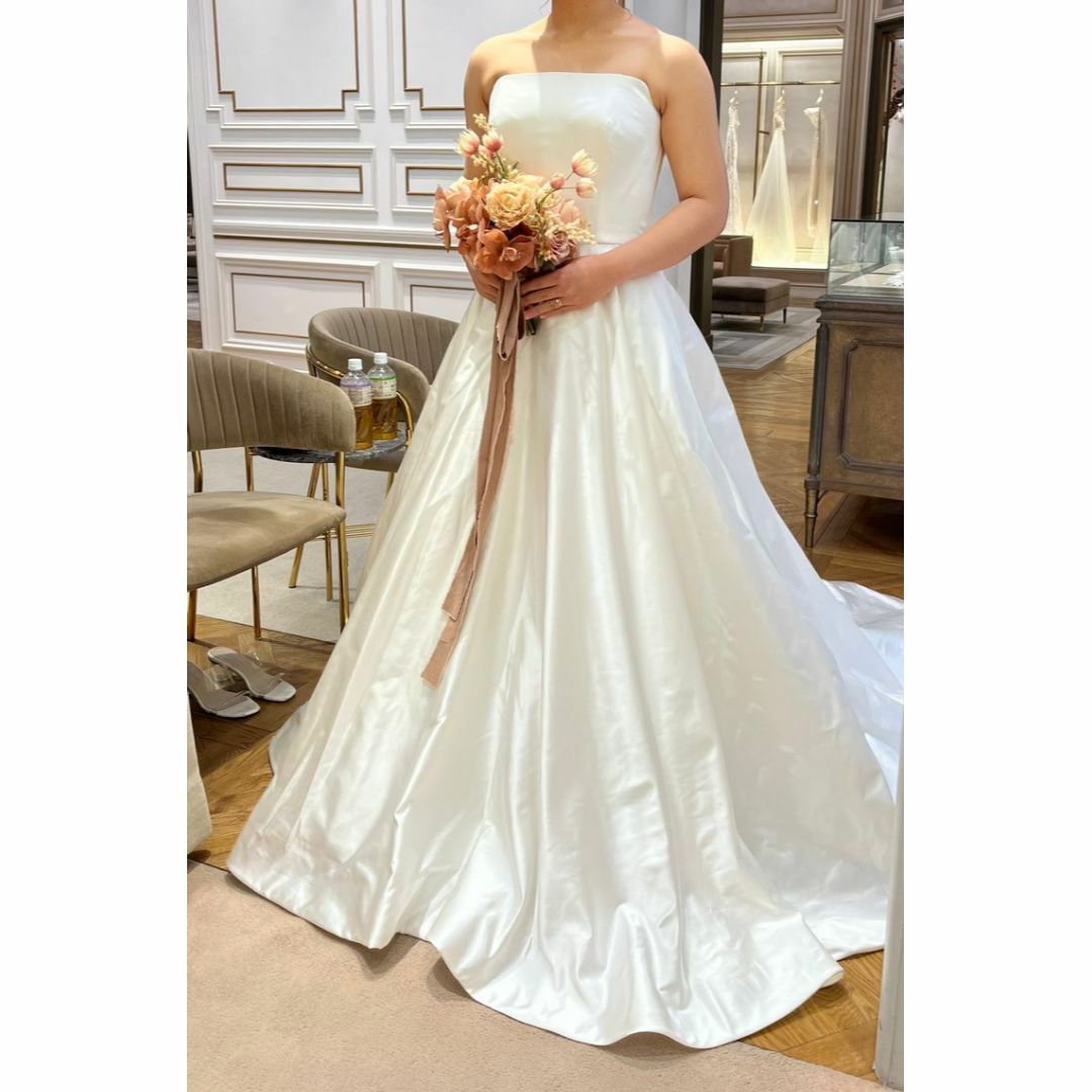 エレガント ウェディングドレス ベアトップ ロングトレーン 結婚式/二次会