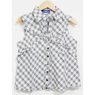 バーバリー(BURBERRY)の☆BURBERRY BLUE LABEL/バーバリーブルーレーベル☆チェック柄フリルブラウス/ノースリーブ ライトベージュ レディース 36【中古】夏 414032(シャツ/ブラウス(半袖/袖なし))