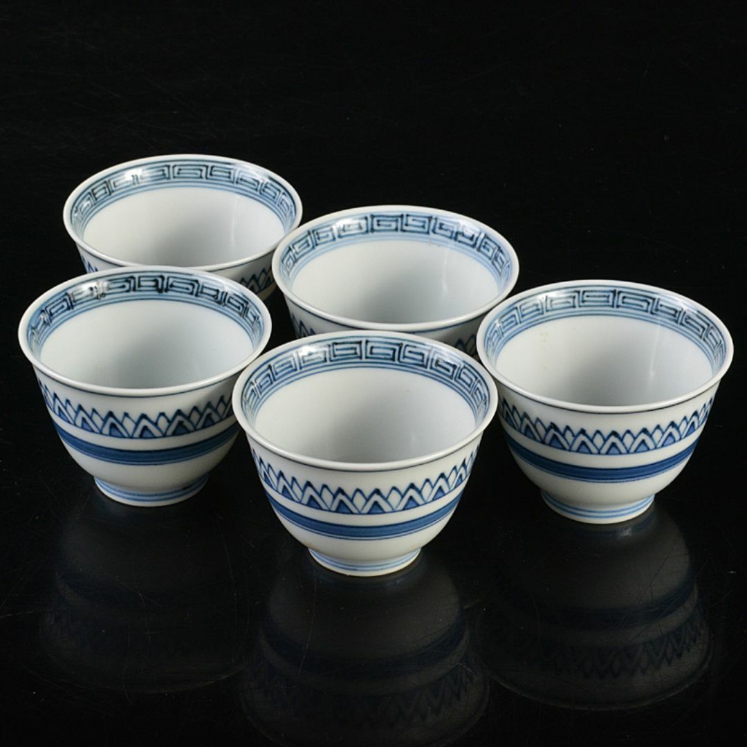 煎茶道具 京焼 清水焼 平安 瑞泉造 青華 煎茶碗 五客 共箱 V R7223 煎茶道具 京焼 清水焼 平安 瑞泉造 青華 煎茶碗 五客 共箱 V R7223