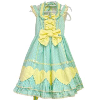 アンジェリックプリティー(Angelic Pretty)の美品　カ1 アンジェリックプリティ　ハート　ジャンパースカート　ミント(ひざ丈ワンピース)