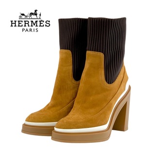 エルメス(Hermes)のエルメス HERMES ブーツ ショートブーツ 靴 シューズ スエード ファブリック キャメル ブラウン ソックスブーツ(ブーツ)
