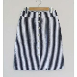 ●TOMMY HILFIGER/トミーヒルフィガー●フロントボタンストライプスカート/膝丈 ネイビー×ホワイト/紺×白 レディース 4【中古】夏 215032