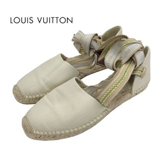 ルイヴィトン(LOUIS VUITTON)のルイヴィトン LOUIS VUITTON フラットシューズ 靴 シューズ キャンバス ベージュ レースアップ ロゴ フラットサンダル エスパドリーユ(サンダル)