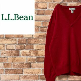 エルエルビーン(L.L.Bean)のエルエルビーン　ヴィンテージ　デザインニット　セーター　Vネック　赤　ウール　S(ニット/セーター)