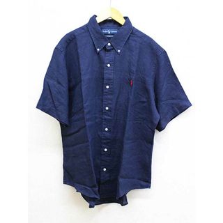 Ralph Lauren - 【夏物 新入荷】★Ralph Lauren/ラルフローレン★リネンシャツ/シンプル/カジュアル/おしゃれ/ワンポイント/シャツ/半袖 ネイビー/紺 メンズ LL【中古】春夏 025042