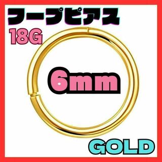 18G 6mm ゴールド フープ ピアス セグメント サージカルステンレス(ピアス(両耳用))