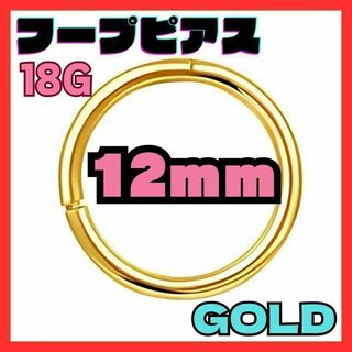 18G 12mm ゴールド フープ ピアス セグメント サージカルステンレス(ピアス(両耳用))