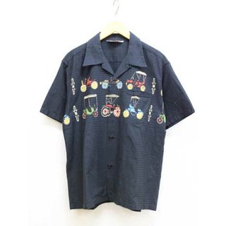 スターオブハリウッド(STAR OF HOLLYWOOD)の【夏物 新入荷】★STAR OF HOLLYWOOD/スターオブハリウッド★オープンカラーシャツ/おしゃれ/シンプル/カジュアル/羽織/シャツ/半袖 ブラック×マルチカラー メンズ M【中古】夏 125042(シャツ)