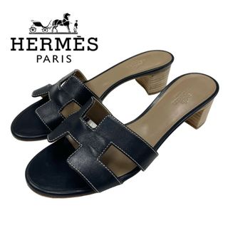 Hermes - エルメス HERMES オアジス サンダル 靴 シューズ レザー ブラック 黒 ミュール