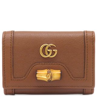 グッチ(Gucci)のグッチ GUCCI 三つ折り財布 バンブー ミディアム ウォレット レザー ブラウン ヴィンテージ金具 茶 ダブルG コンパクトウォレット  658633 【箱】【中古】(財布)