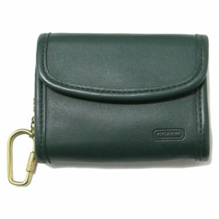 コーチ(COACH)のCOACH コーチ キーリング付き レザーカードケース / コインケース 小銭入れ 財布 グリーン オールドコーチ フラップ 名刺入れ 定期入れ IDケース【レディース】【中古】(名刺入れ/定期入れ)